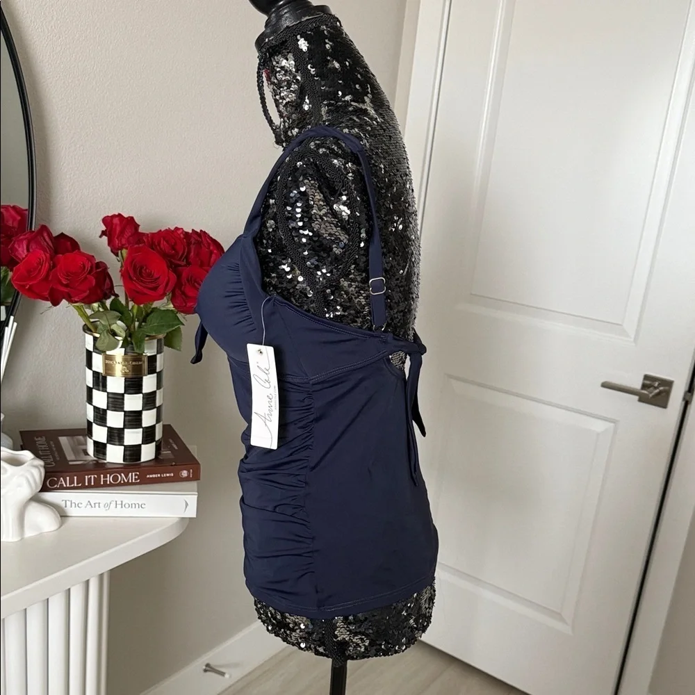 Anne Cole Navy Ruched swim  Top